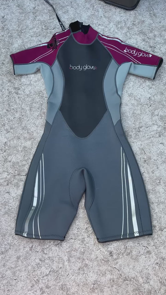 Wetsuit Ladies Size 7-8 Body Glove 2-3 mm Neoprene Grey Raspberry Like New