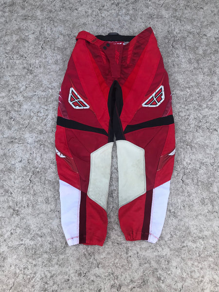 Motocross BMX Dirt Bike Pants Child Size 28 inch Size 14 Fly Racing Leather Knee Shins Red White Minor Marks