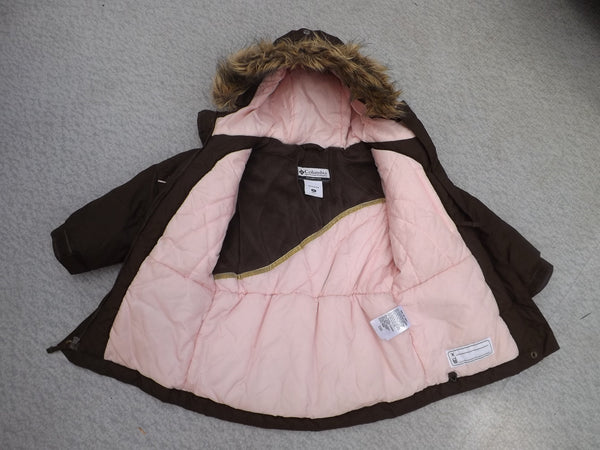 Winter Coat Child Size 3 Columbia Brown Pink Faux Fur Excellent