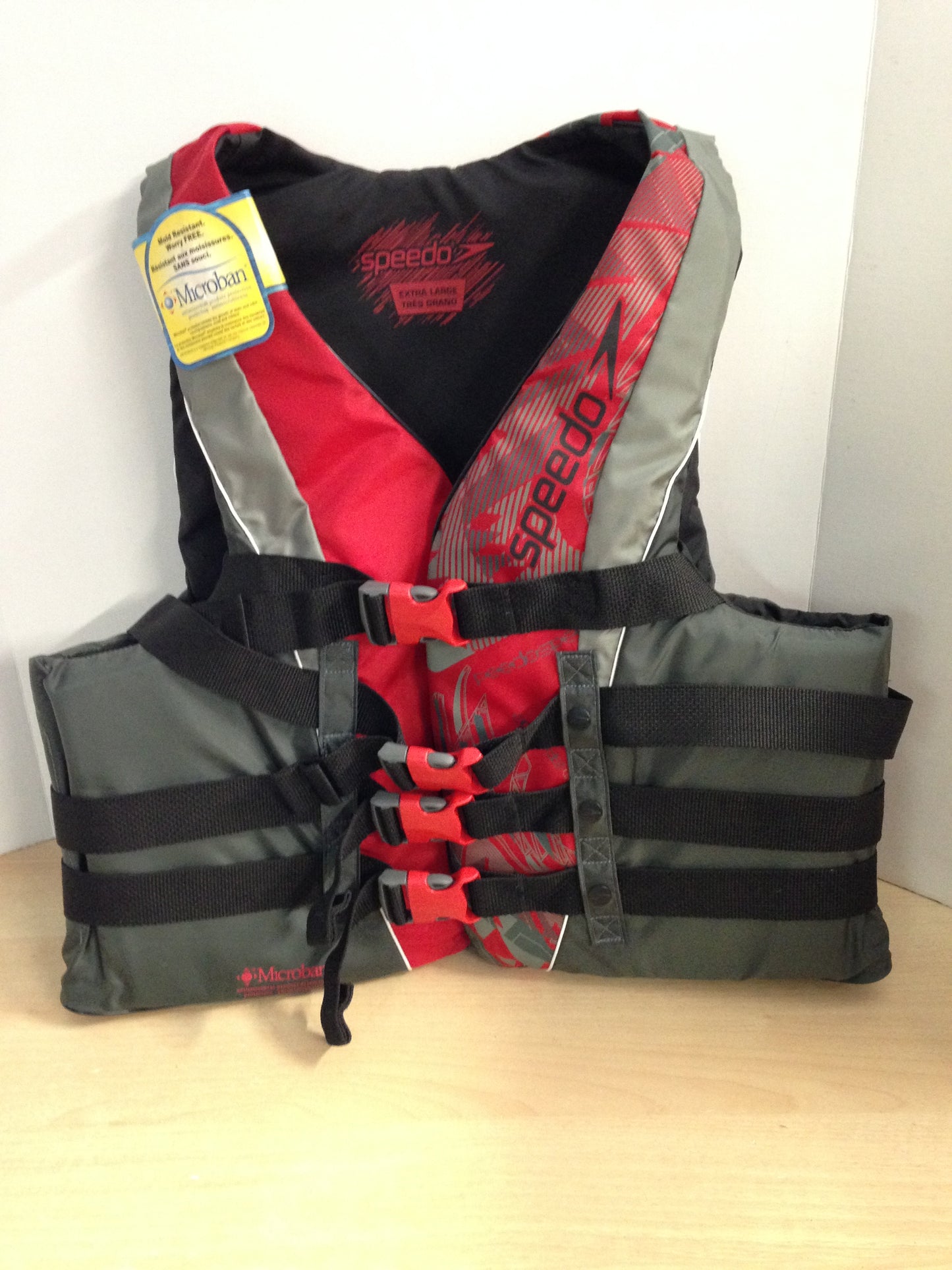 Life Jacket Adult Size X Large Speedo 4 Buckle Water Sports Microban NEW Red Grey Black