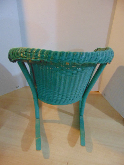 Chair Antique 1930's Child Size Rocking Chair Wood Wicker Rattan and Metal Base Seat Rolled Back and Arms