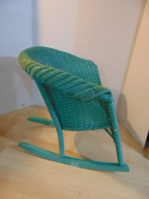 Chair Antique 1930's Child Size Rocking Chair Wood Wicker Rattan and Metal Base Seat Rolled Back and Arms