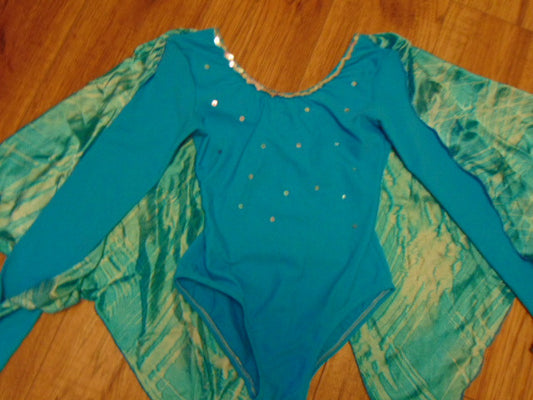 Figure Skating Dress Child Size 8-10 Blue With Cape Nylon Spandex
