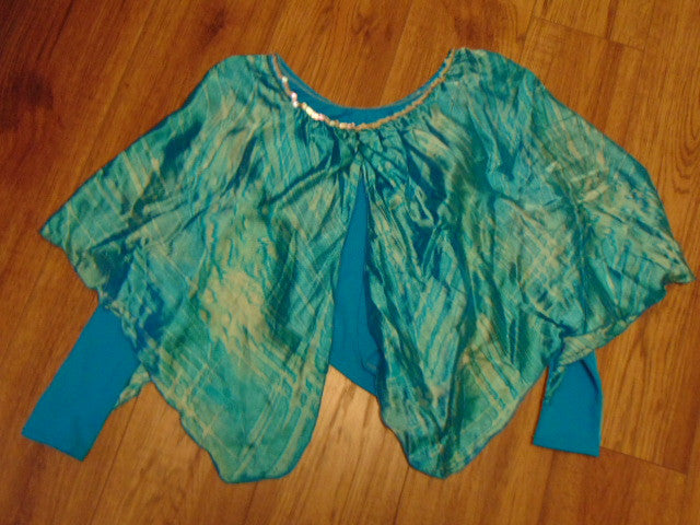 Figure Skating Dress Child Size 8-10 Blue With Cape Nylon Spandex