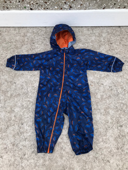 Rain Suit Child Size 12-18 Month Muddy Buddy MTN Warehouse Pants Coat Dinosaurs Blue Orange Excellent