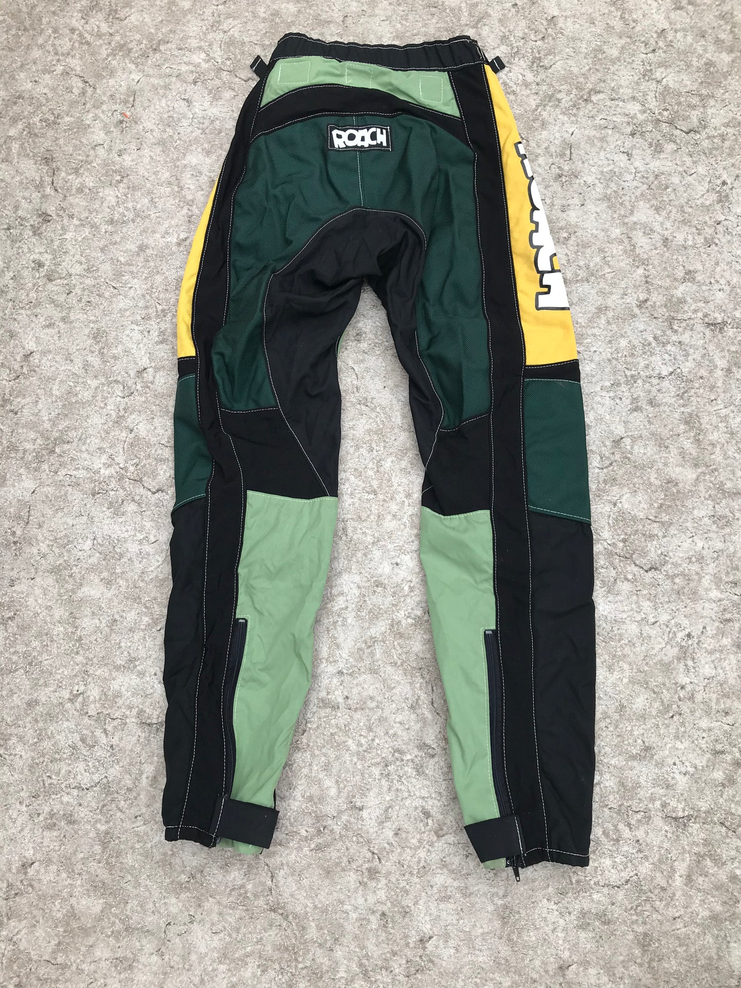 Motocross BMX Dirt Bike Pants Men's Size 30 inch Small Roach Black Green Gold Excellent