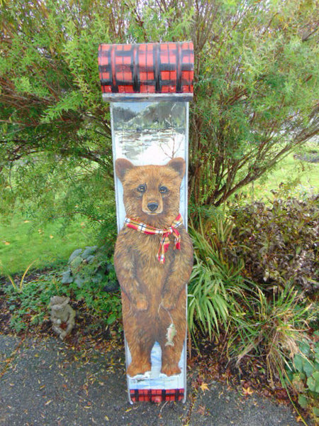 Artist Sarit Critters Vintage 1950's Large Metal Christmas Sled With Hand Cut & Painted Painting Grizzly Bear