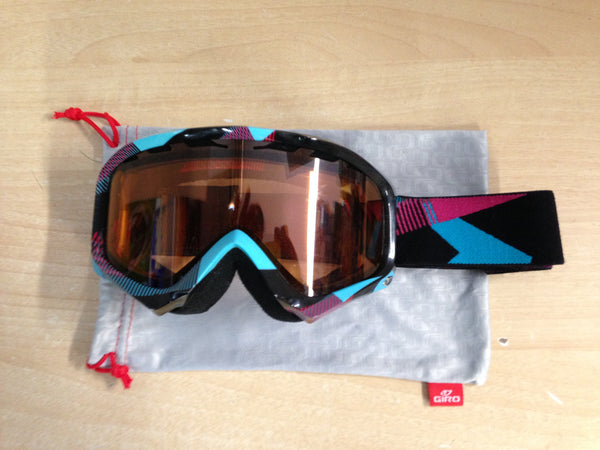 Ski Goggles Adult Size Giro Black Blue Purple Dark Lense and Grey Bag