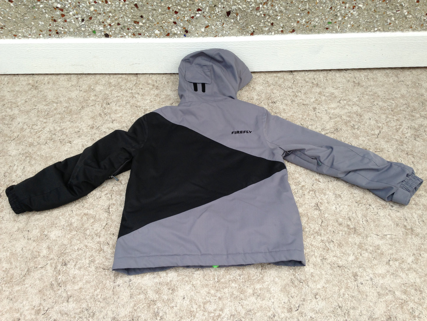 Winter Coat Child Size 12 Firefly Black Grey Lime With Waist Belt Snow Belt