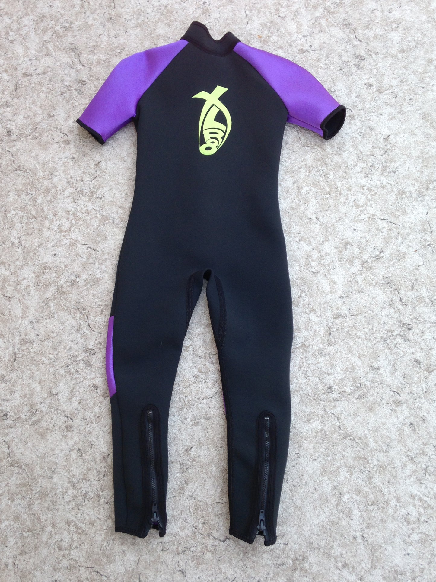 Wetsuit Child Size 8 Full 4-3 mm Neoprene Black Purple Front Zip Surf Ski
