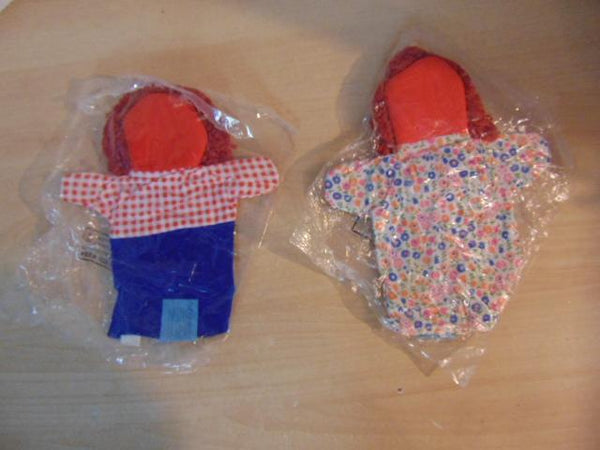 1970's Vintage Toy Set of 2 NEW Raggedy Anne and Andy Cloth Hand Puppets Sealed In Original Bags RARE