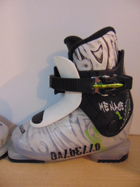 Ski Boots Mondo Size 16.5 Child USA Size 11 Dalbello Black White Lime Excellent