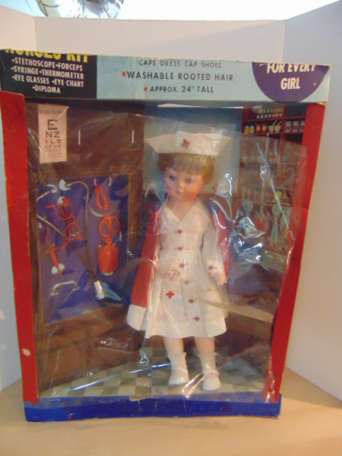 Vintage Antique 1957 Nancy The Nurse Doll 23 Inches In Box New With Wear On Box