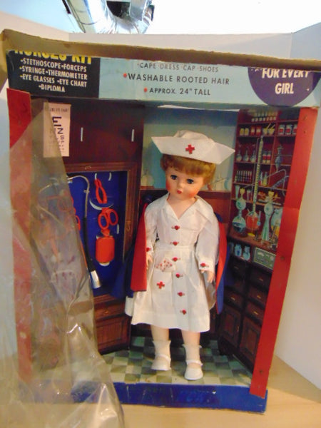 Vintage Antique 1957 Nancy The Nurse Doll 23 Inches In Box New With Wear On Box