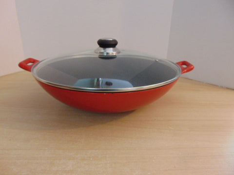 Cast Iron Large Wok With Lid Brick Red 15 inch With Lid Used Once Excellent