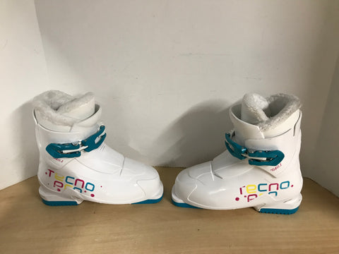 Ski Boots Mondo Size 21.5 Child Shoe Size 3-4 262 mm Tecno Pro White Pink Teal NEW Demo