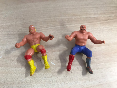 2 Vintage 1985  WWW Wrestling Action Figures Rubber Finger Puppets
