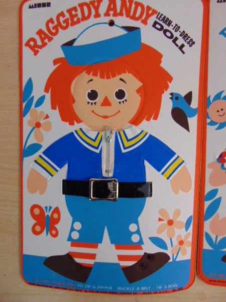 Raggedy Ann Andy 2 LEARN-TO-DRESS dolls 1972 Vintage Bobbs Merrill  RARE No Laces or Buckles