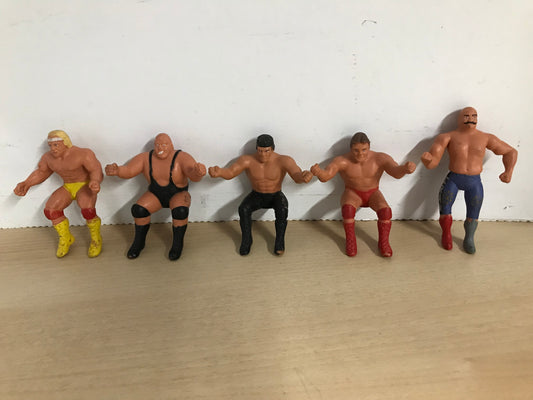 4 Vintage 1985  WWW Wrestling Action Figures Rubber Finger Puppets With 1 Rubber Figure