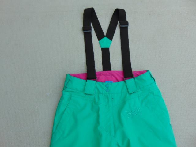 Snow Pants Child Size 14-16 FireFly Green Pink With Removeable Straps Snowboarding Excellent