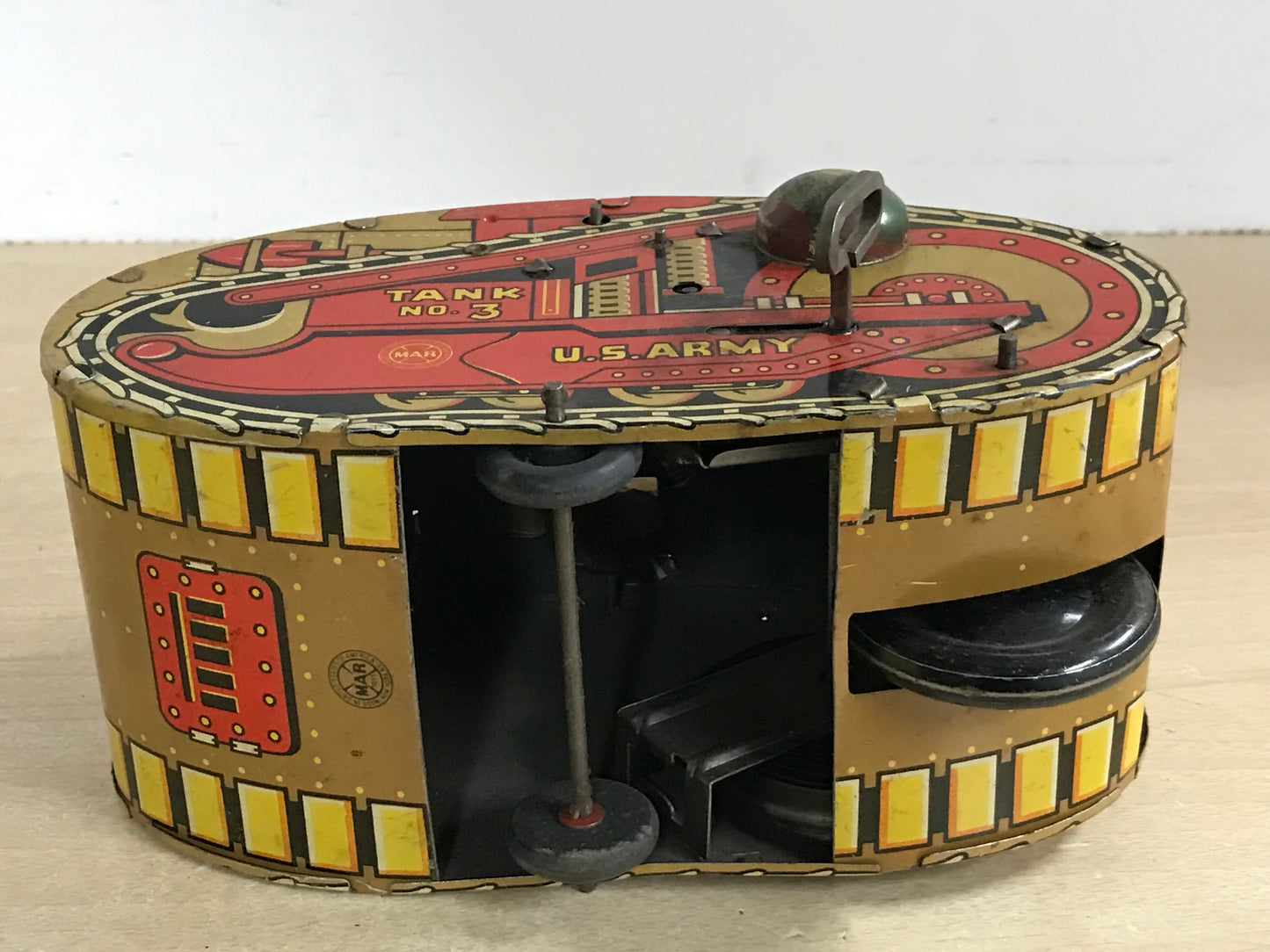 Antique War Marx Toys Litho Tin 8 inch Toy Wind Up US Army Tank No 3  Motor and Key Work Perfect Guns Still Spark Perfectly