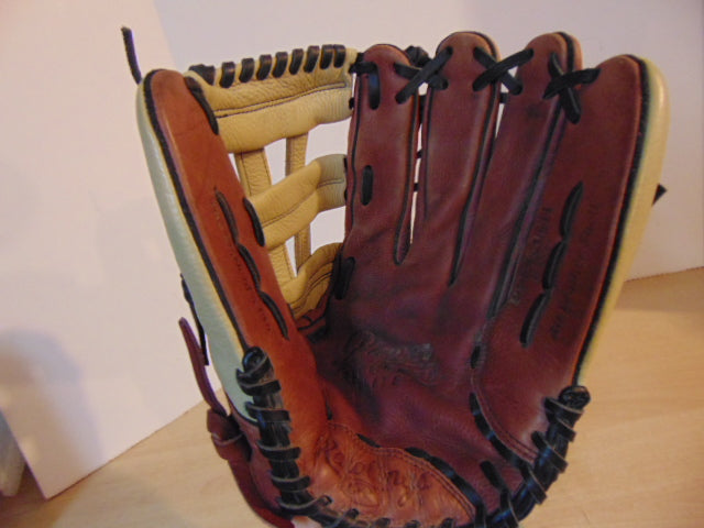 Baseball Glove Adult Size 13 inch Rawlings Zero Shock All Leather Tan and Rust Fits on Left Hand Excellent Condition