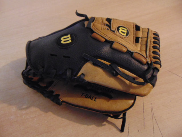 Baseball Glove Child Size 10 inch Wilson A360 Black Tan Leather Fits on Left Hand