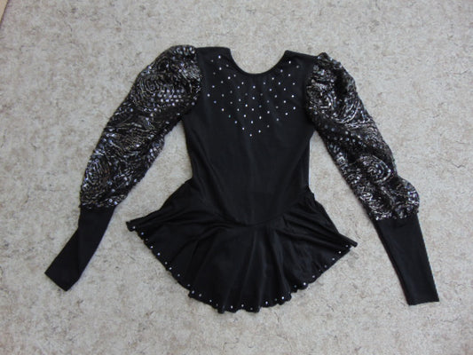 Figure Skating Dress Ladies Size Small Jerry Black Silver Loaded With Sequenses