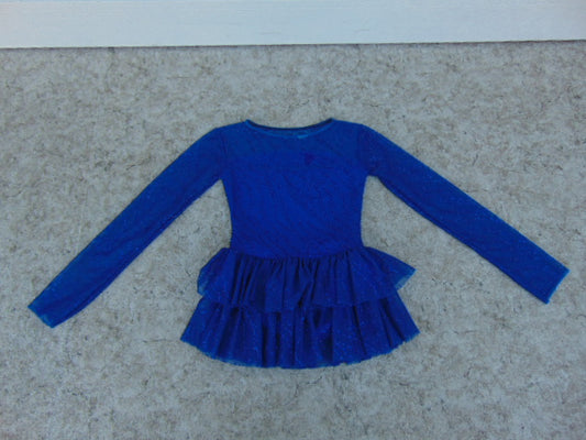 Figure Skating Dress Child Size 10 Blue With Glitter, Lace and Rose Bud On Front As New Excellent