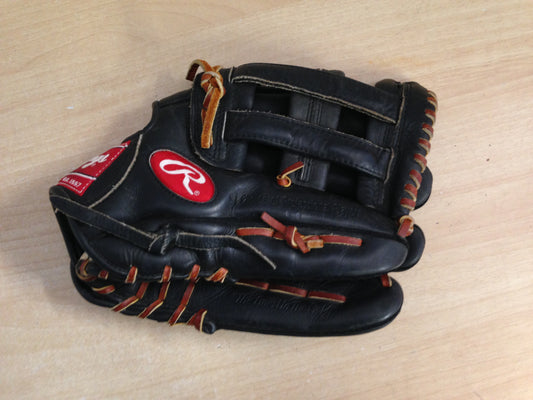 Baseball Glove Adult Size 13 inch Rawlings Thick Heavy Soft Leather Black Red Fits on Left Hand  Excellent
