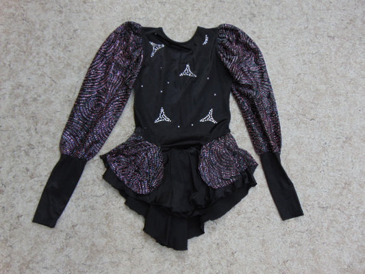 Figure Skating Dress Ladies Size Small Jerry Black Fushia Pink Loaded With Sequenses
