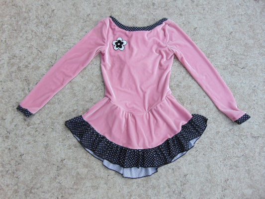 Figure Skating Dress Child Size 12-14 Elite Sportswear Pink With Black Dots Velour