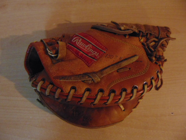 Baseball Glove Adult Size 33 inch Back Catchers Rawlings Soft Leather Tan Fits on Left Hand Excellent