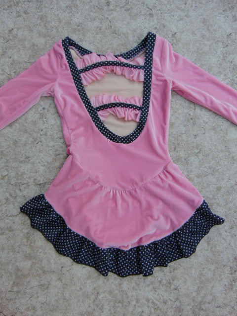 Figure Skating Dress Child Size 12-14 Elite Sportswear Pink With Black Dots Velour