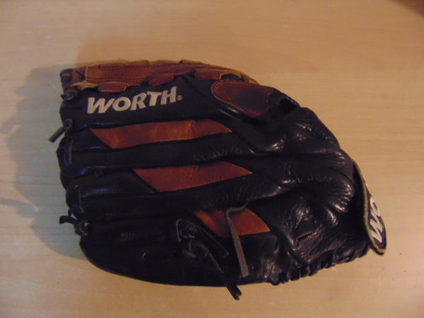 Baseball Glove Adult Size 13  inch Worth Soft Leather Black Brown Fits on Left Hand Excellent