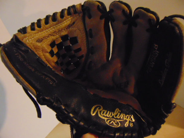 Baseball Glove Child Size 10.5 inch Rawlings Black Brown Leather Fits on Left Hand