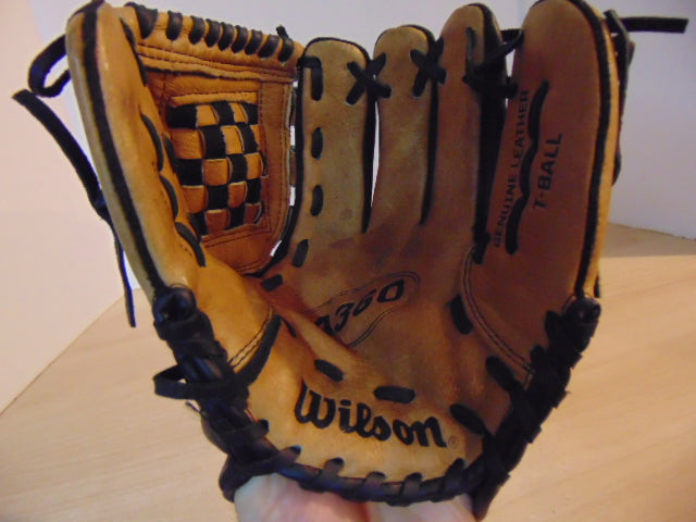 Baseball Glove Child Size 10 inch Wilson A360 Black Tan Leather Fits on Left Hand