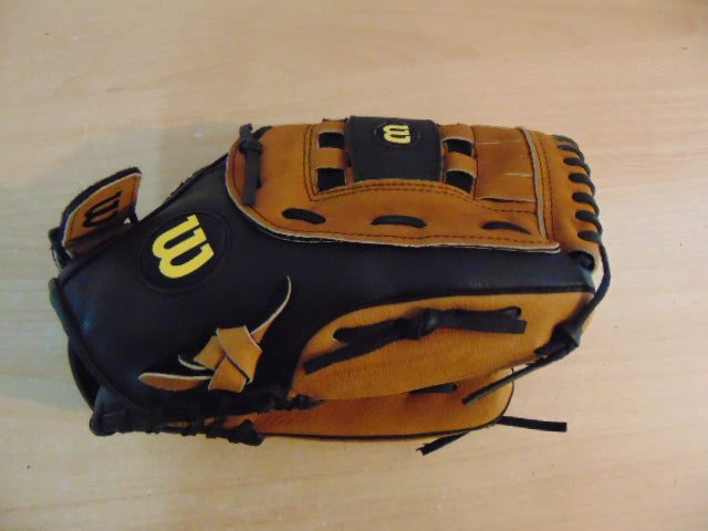Baseball Glove Adult Size 13 inch Wilson Soft Leather Black Tan Fits on Left Hand New Demo Model
