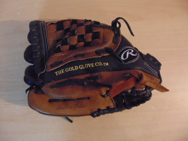 Baseball Glove Adult Size 12 inch Rawlings Gold Glove Soft Leather Black Brown Fits on RIGHT Hand As New