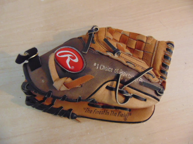Baseball Glove Child Size 10.5 inch Rawlings Tan Black Leather Fits on Left Hand