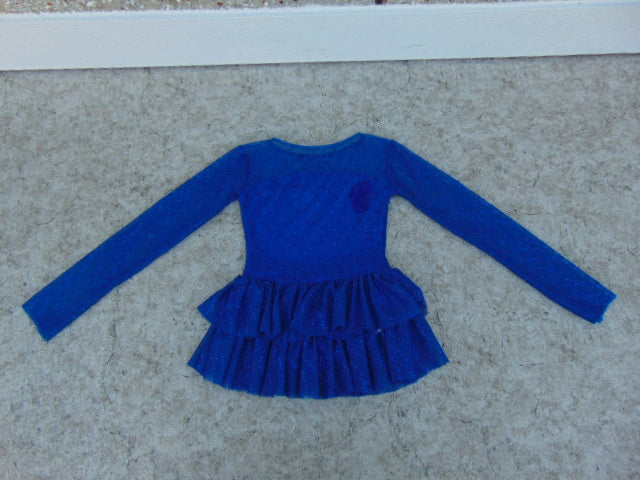Figure Skating Dress Child Size 10 Blue With Glitter, Lace and Rose Bud On Front As New Excellent