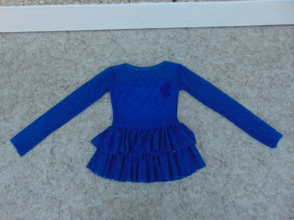 Figure Skating Dress Child Size 10 Blue With Glitter, Lace and Rose Bud On Front As New Excellent