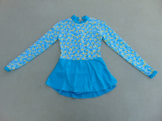 Figure Skating Dress Child Size 8 Aqua Blue Yellow Daisy Excellent