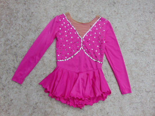 Figure Skating Dress Child Size 14-16 Youth Fushia Pink Loaded With Sequences