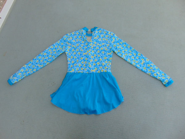 Figure Skating Dress Child Size 8 Aqua Blue Yellow Daisy Excellent