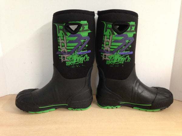 Bogs Style Child Size 4 Downhill Black Green  Neoprene Rubber Rain Winter Snow Waterproof Boots