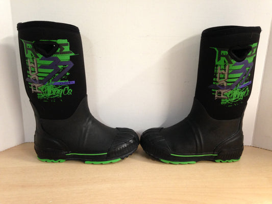 Bogs Style Child Size 4 Downhill Black Green  Neoprene Rubber Rain Winter Snow Waterproof Boots