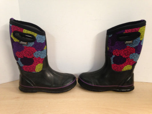 Bogs Brand Child Size 3 Pink Purple Flowers Multi to - 30 degree Winter Rain Excellent