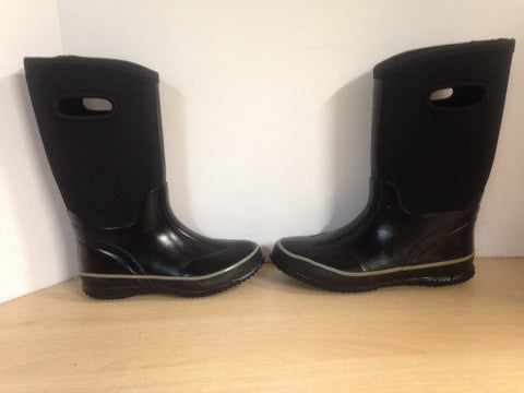 Bogs Style Child Size 3 Neoprene Rubber Rain Winter Boots Black Grey Excellent -20 Degree