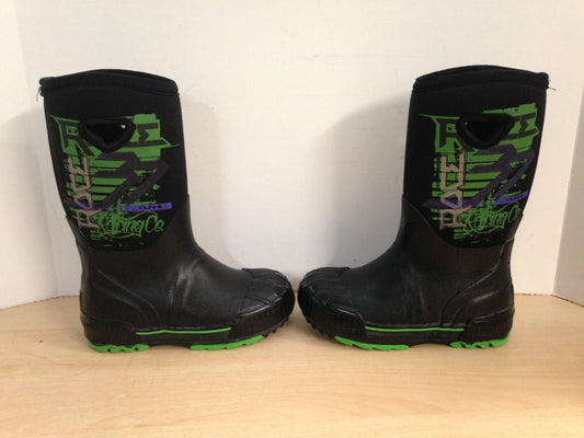 Bogs Style Child Size 1 Neoprene Rubber Boots Green Black Purple Excellent